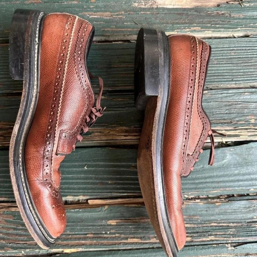 SEARS Vintage‎ Derby Dress Shoes Size 9 1/2 D Brogue Long Wingtips Brown